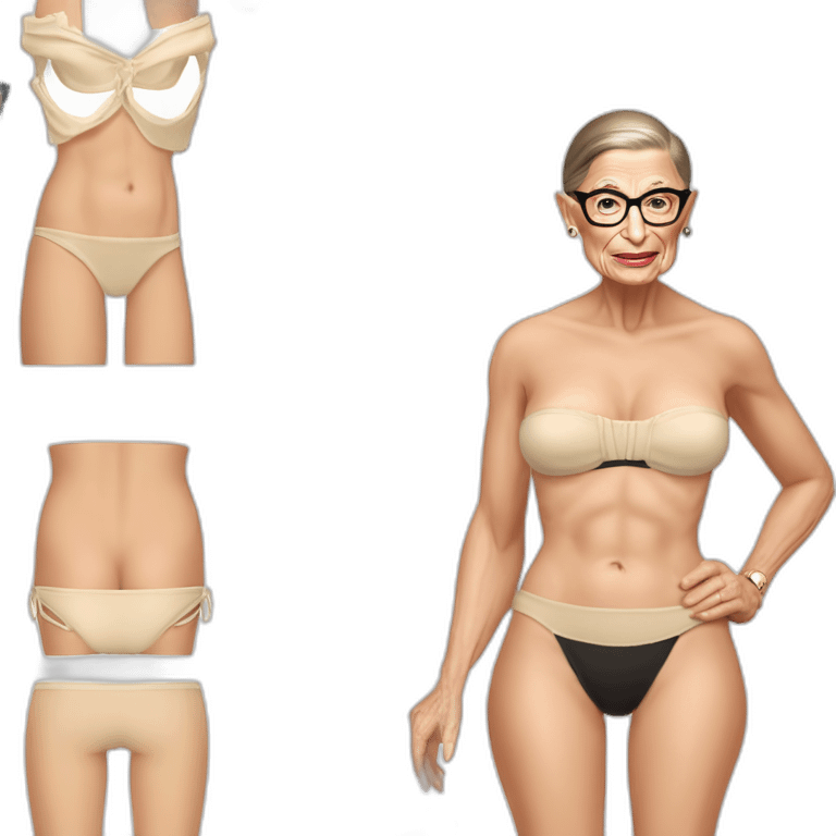 sexy ruth bader ginsburg wearing a string bikini bottoms bare chest (full body, ios17, top less, cream colored bikini) emoji