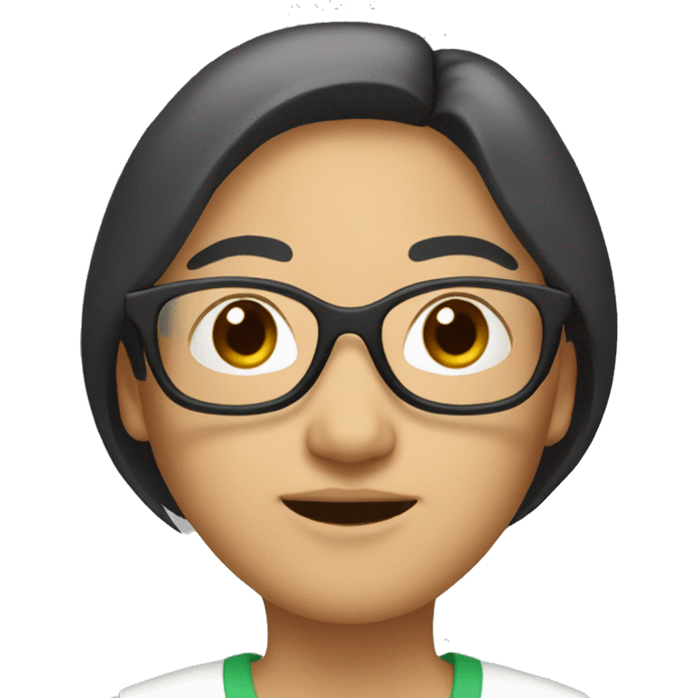 Asian woman, italian bob, black glasses emoji