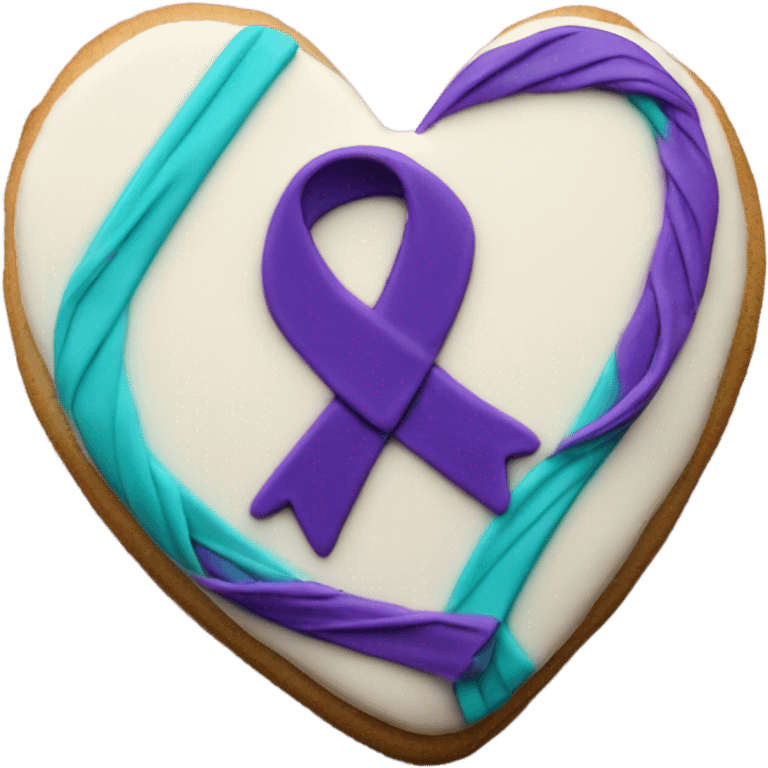 Purple teal Suicide awareness ribbon on heart cookie emoji