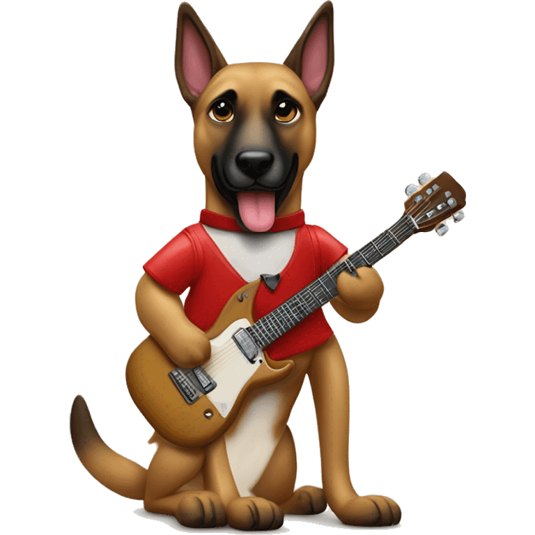 berger malinois debout qui joue de la guitar electric rock red popstar emoji