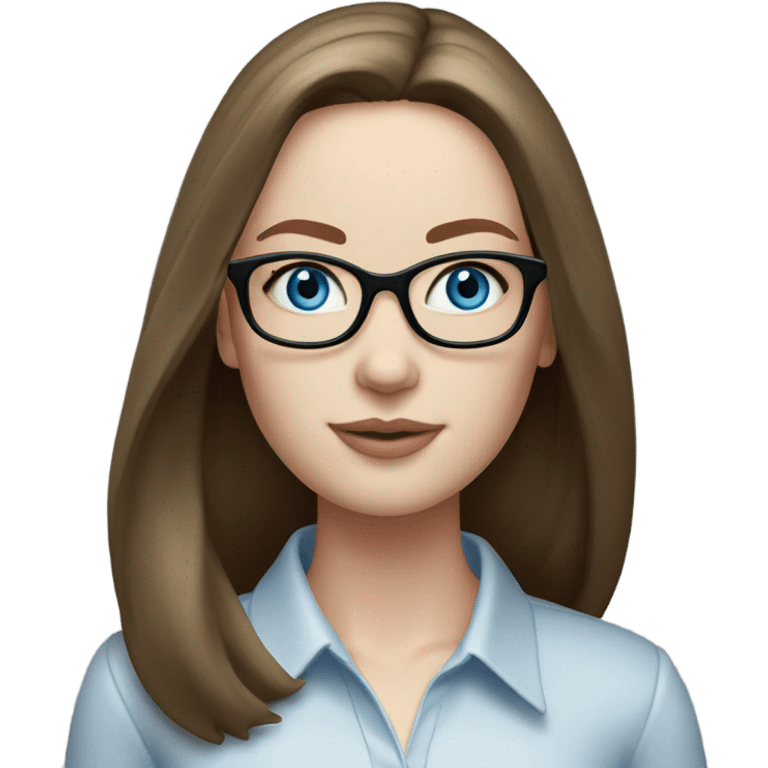 Lifelike pale elegant classy model, straight shoulder length brunette, glasses and blue eyes  emoji