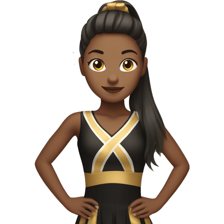 cheerleader wearing a black and golden dress and a ponytail emoji