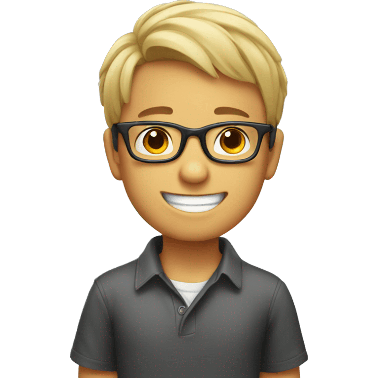 smiling boy putting hands up who wearing glasses  emoji