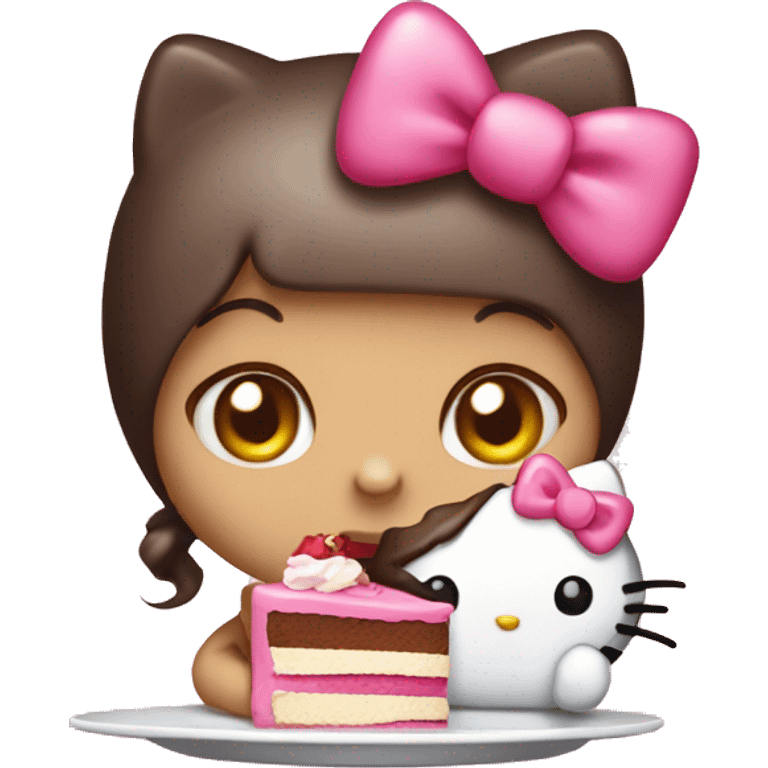 Cute hello kitty eating a cake  emoji