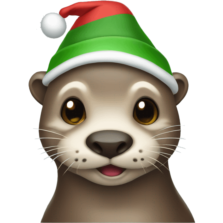 Otter wearing a Christmas hat emoji