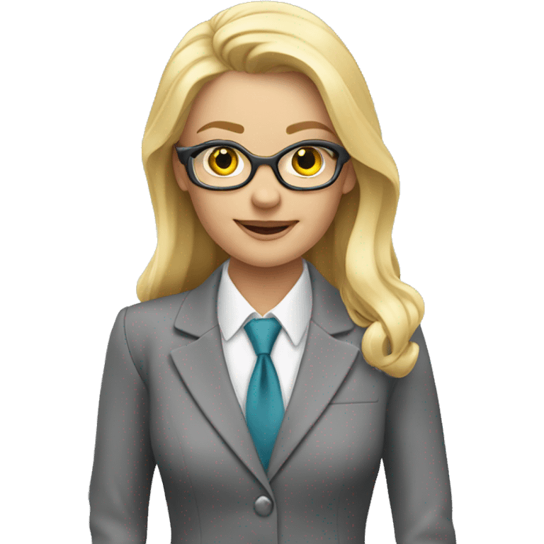 Blonde jewellery sales professional in a grey suit emoji