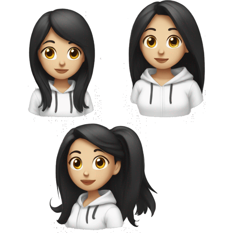 Long straight black hair girl in white hoodie emoji