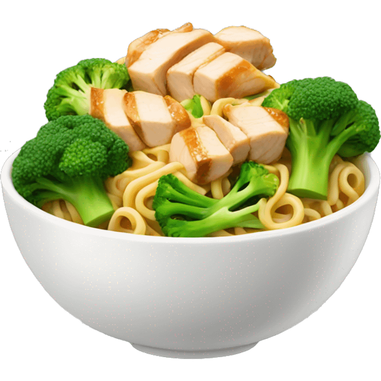 Noodle bowl with chicken and broccoli emoji