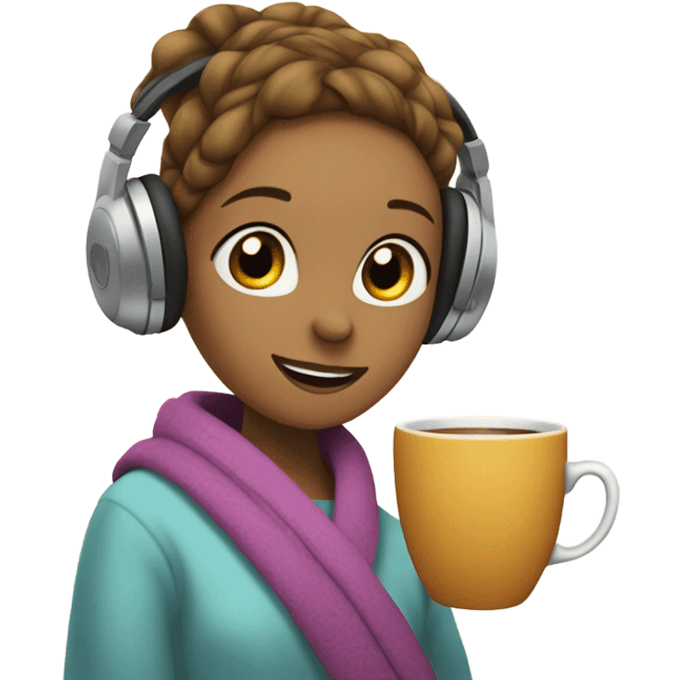 reahead girl in a blanket with tea and headphones  emoji