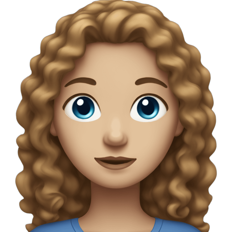 Woman with long curly brown hair. White woman. Blue eyes. Pregnant.  emoji