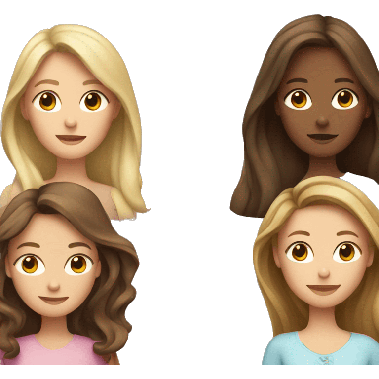 Mum with long brown hair, 2 daughters one with long brown hair one with blonde hair  emoji