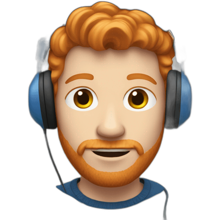 Ginger man wearing headphones and blue jumper emoji