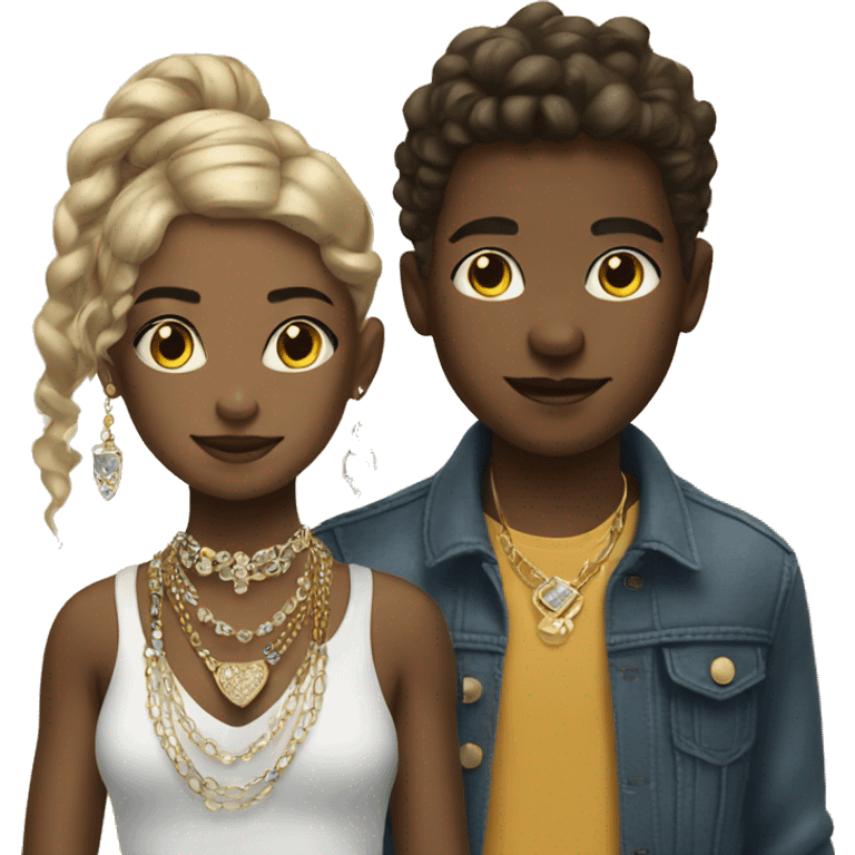 Girl and boy with jewelry and style emoji