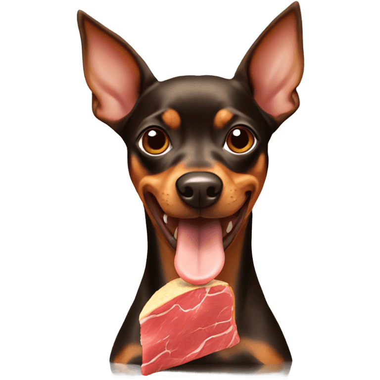 Miniature Pinscher eating beef emoji