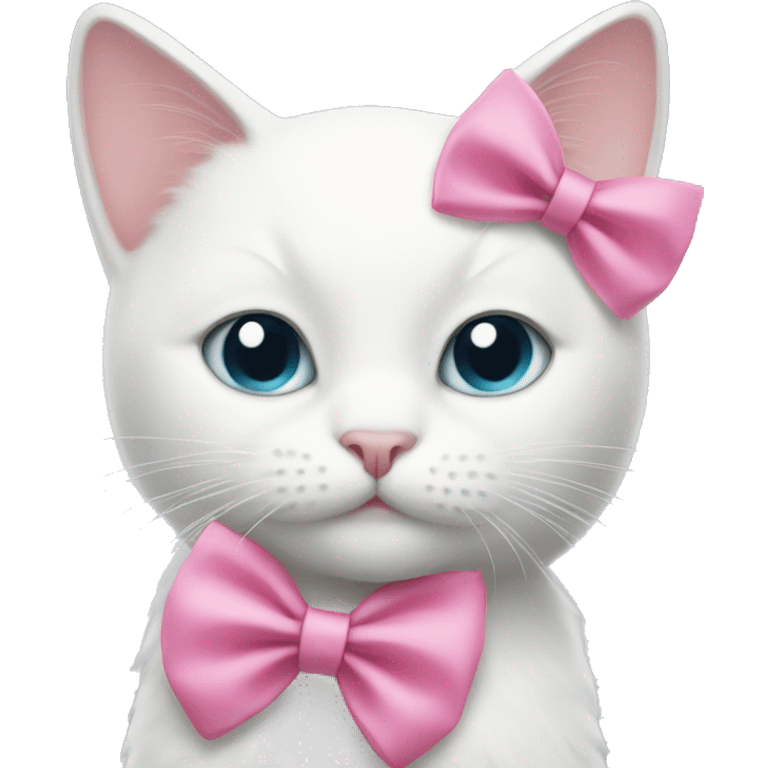 A white cat holds a pink bow in his hands emoji