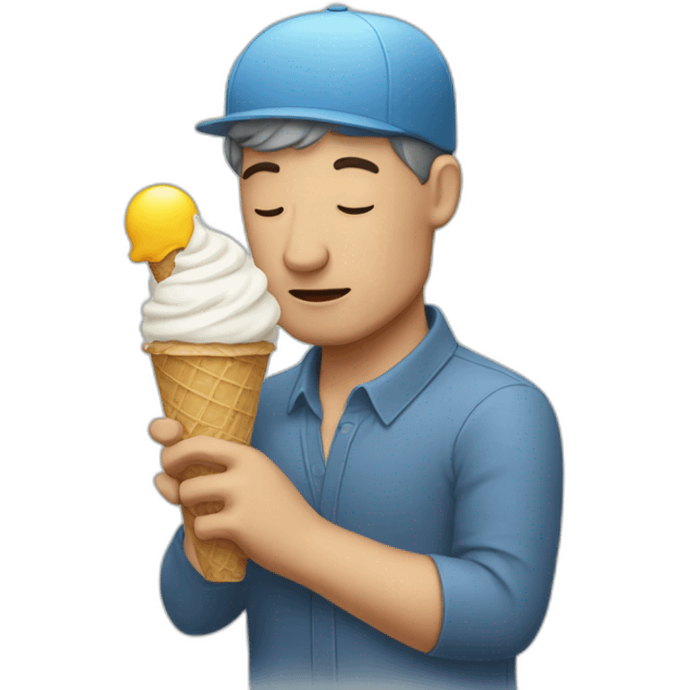 Man with headache holding ice cream emoji