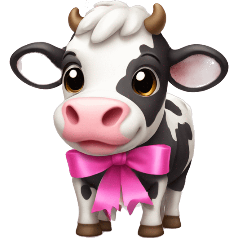 Cute cow with pink ribbon  emoji