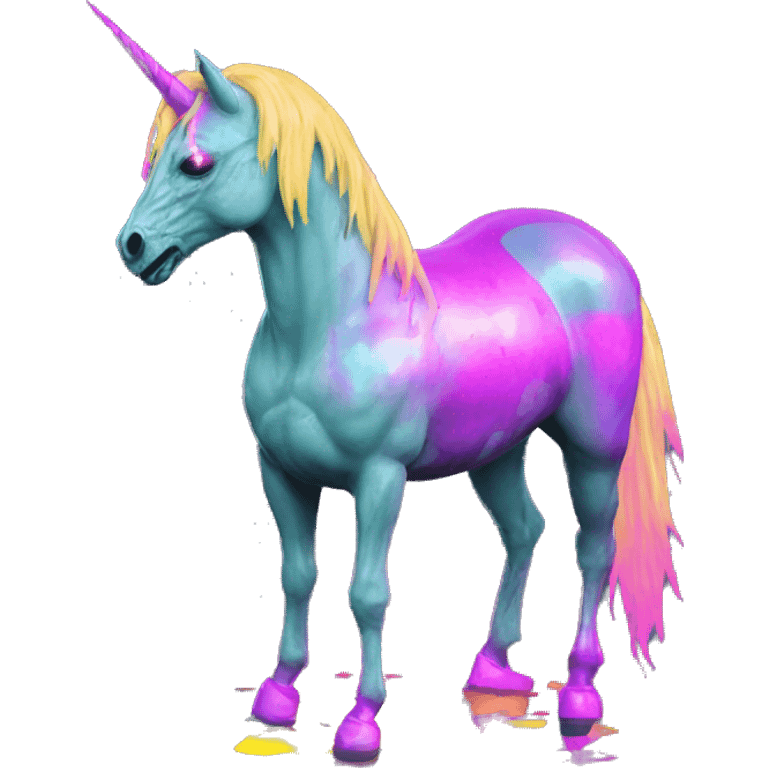 .Zombie_ Vaporwave black holographic oilslick zombie unicorn yellow caution tape emoji