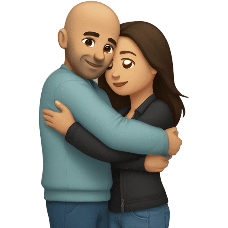 Comforting hug from brunette Puerto Rican to shorter bald male emoji