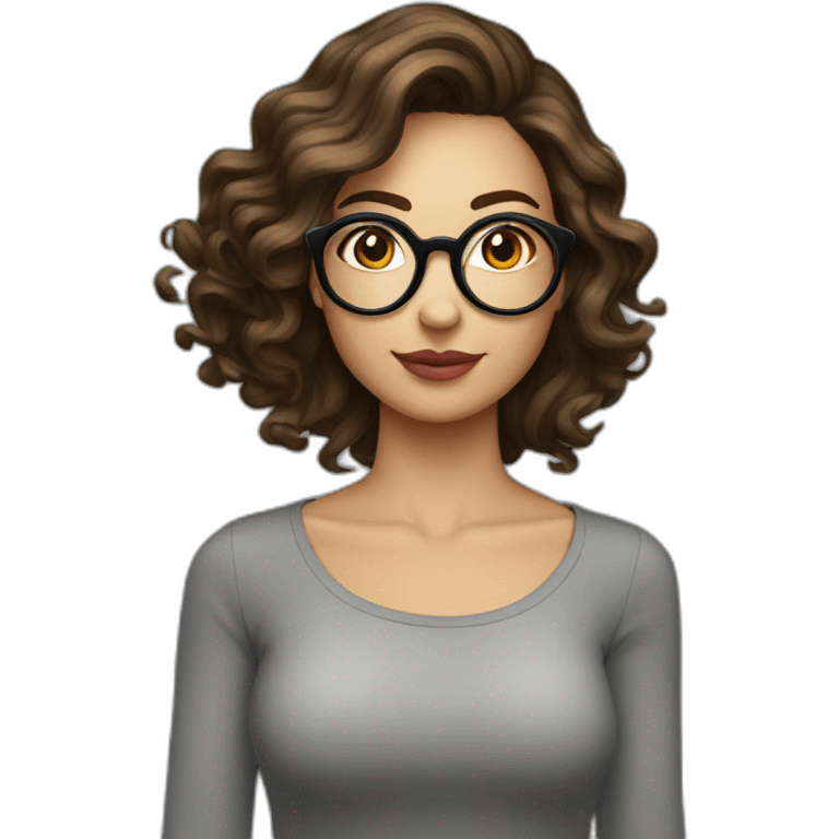 Femme brune cheveux boucles longs avec lunettes rondes emoji