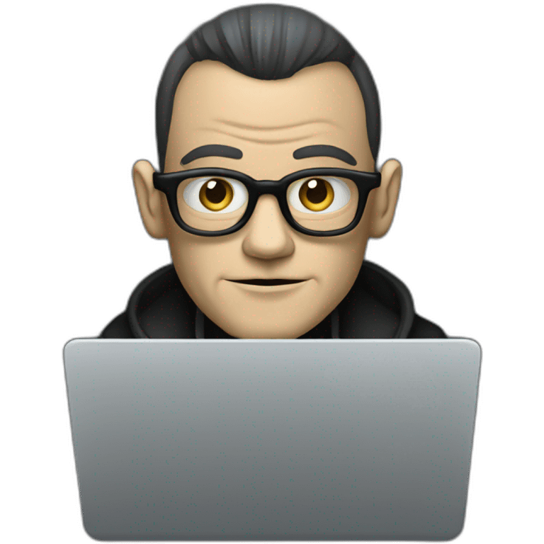 Mr Robot looking on the laptop, dark background emoji