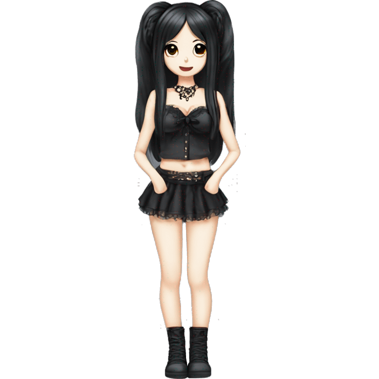 full body hime gyaru girl black hair goth clothes emoji