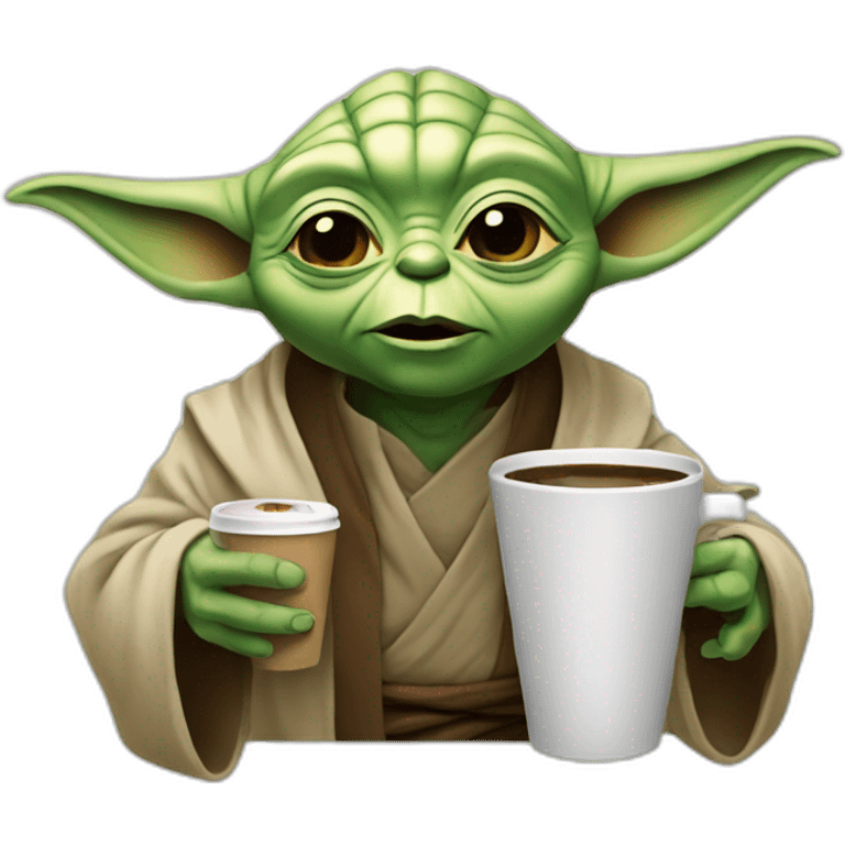 Yoda with a coffee cup emoji