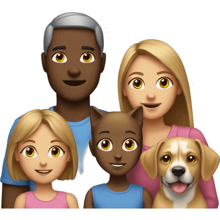 Family with two girls, three cats and one dog emoji