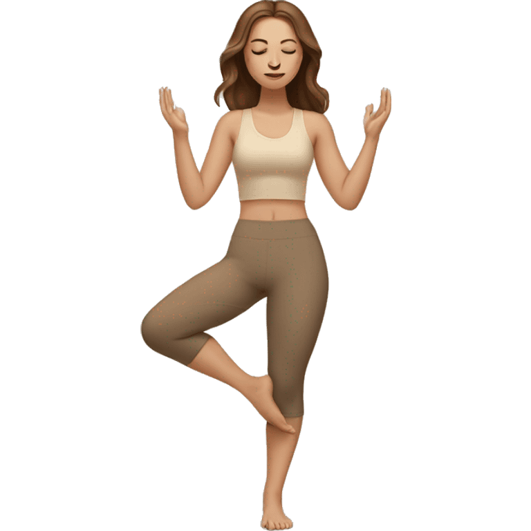 White Girl with brown hair doing yoga in beige tones  emoji