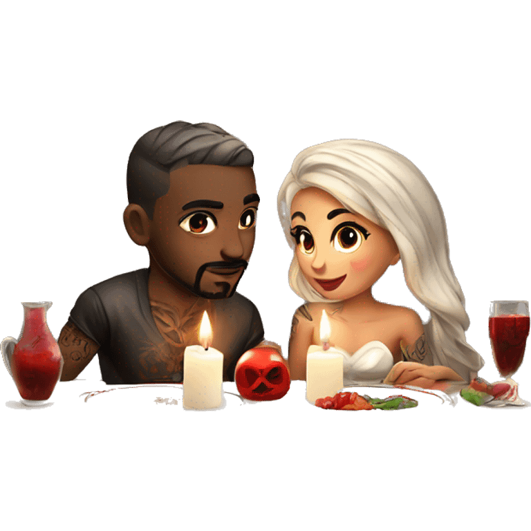 romantic candle light dinner for beautiful tattooed couple emoji