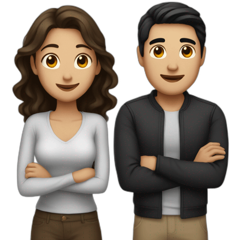 man with black hair and woman with brown hair huggingng emoji