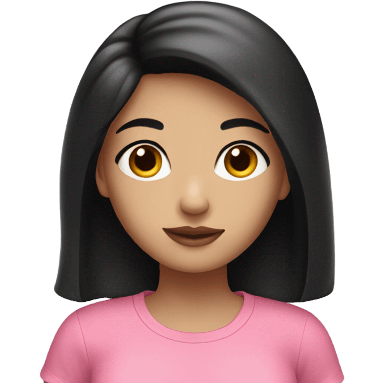 white fashion girl with black hair wearing pink t- shirt emoji