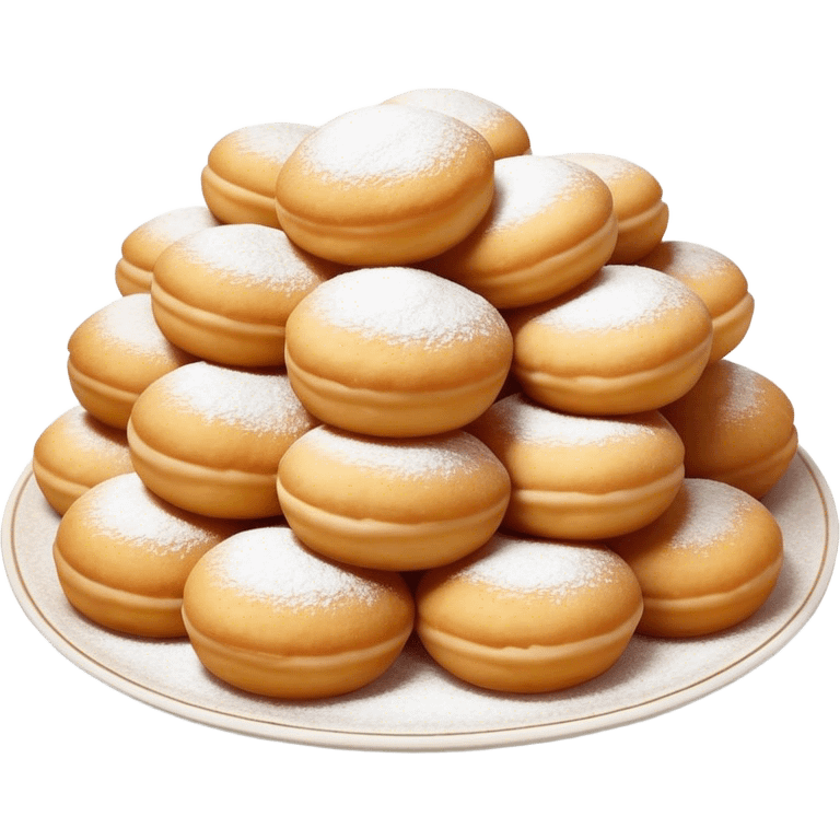 Cinematic Realistic image of simple round buñuelos, depicted with a lightly crisp, golden exterior and soft, airy interior, dusted with a subtle layer of powdered sugar and set against a rustic backdrop with warm, inviting lighting. emoji