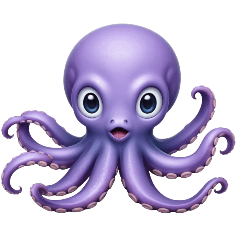 Cinematic Comical Baby Octopus Portrait Emoji, Tentacles slightly flared in a playful, exaggerated gesture, featuring a light blue-purple, rounded body with dramatically wide, hilariously expressive eyes full of surprise and innocent mischief, Simplified yet hilariously endearing features, highly detailed, glowing with a soft oceanic radiance, high shine, dramatic yet lovable, stylized with a dash of whimsical underwater mischief, soft glowing outline, capturing the essence of a delightfully silly little octopus that looks like it just made a clumsy, adorable mistake! emoji