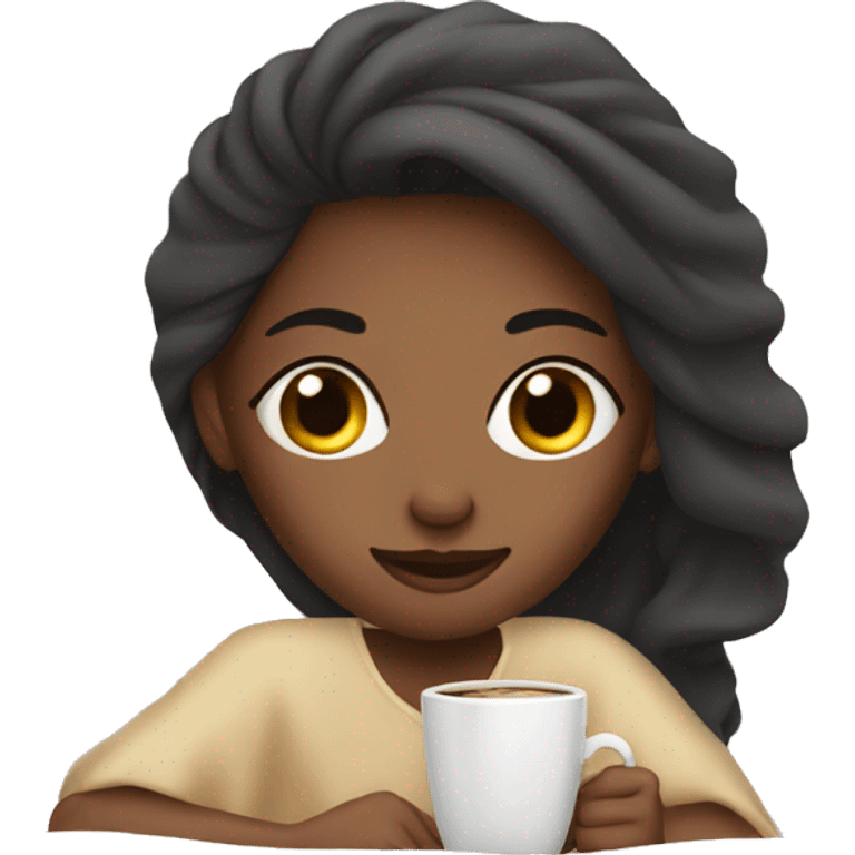 Girl with bed cover and coffee emoji