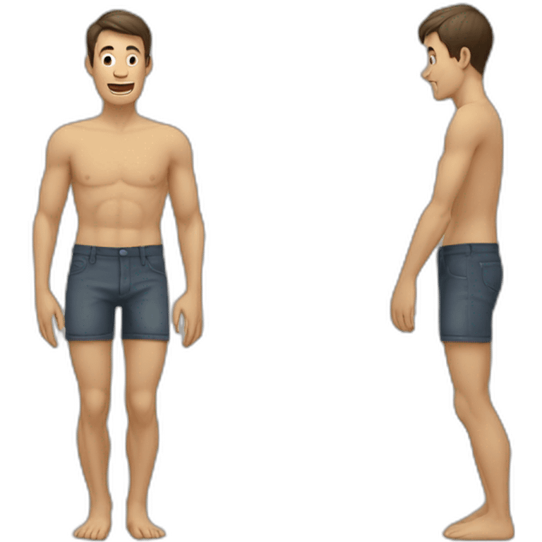 homme avec déformation de l'articulation lui permettant, en position debout, de former avec la cuisse un angle ouvert vers l'avant emoji