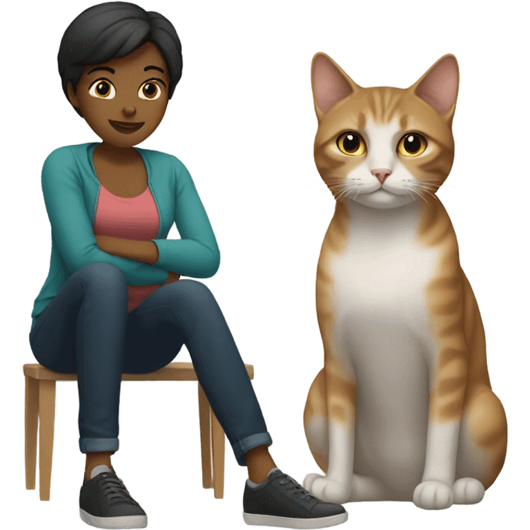 Me with a cat, female, short hair emoji