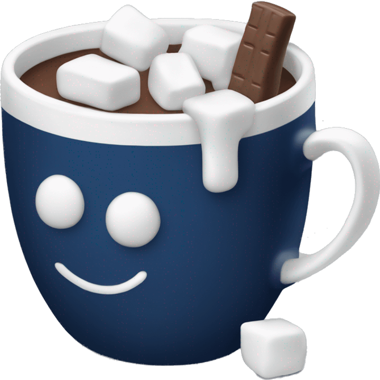 Navy blue mug of hot chocolate with marshmallows  emoji