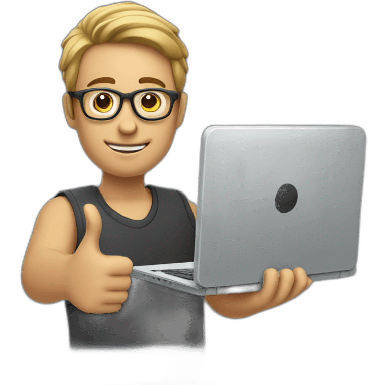 man wearing glasses and holding a computer in his right hand and signaling OK with his left hand emoji