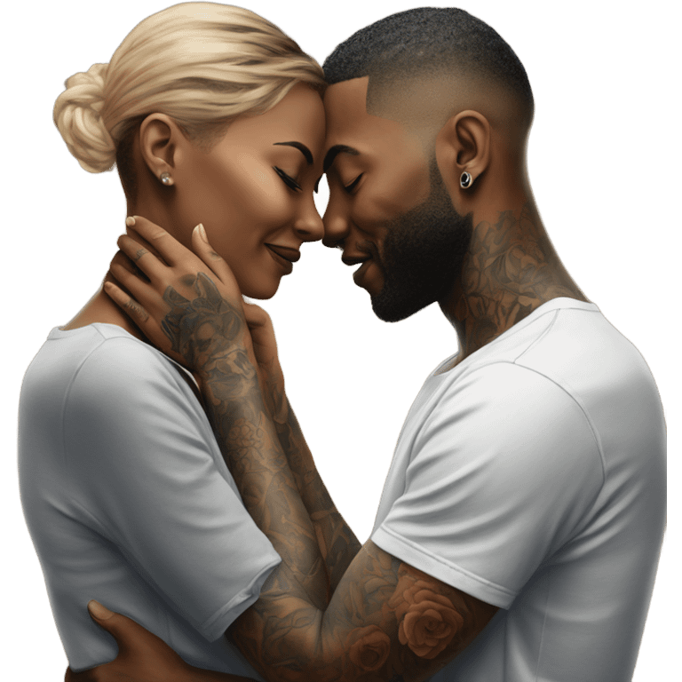 intimate moment between lovers, photo Realistic Couple with tattoos  emoji