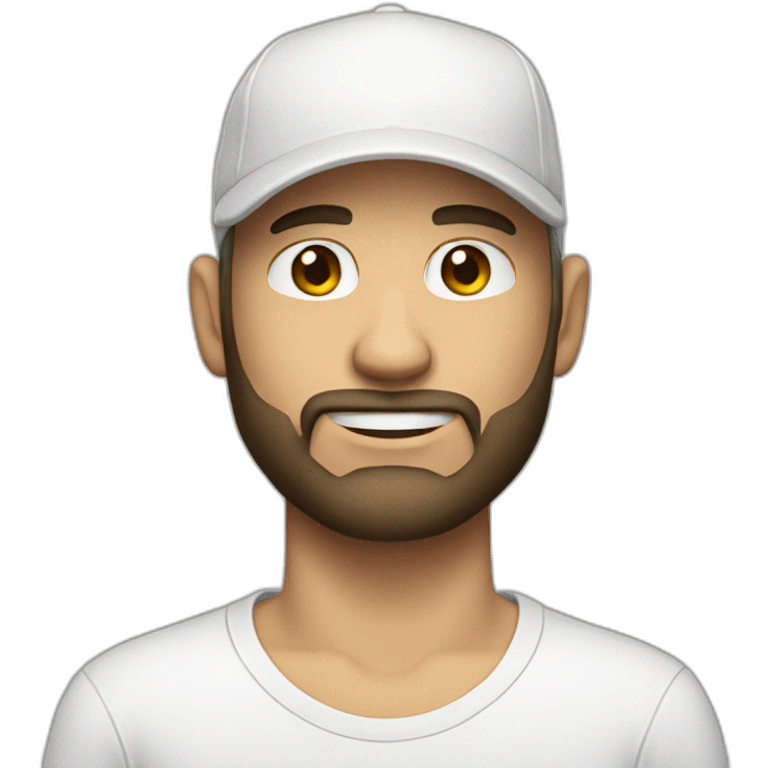 white man with a beard with a white cap and white tee-shirt emoji