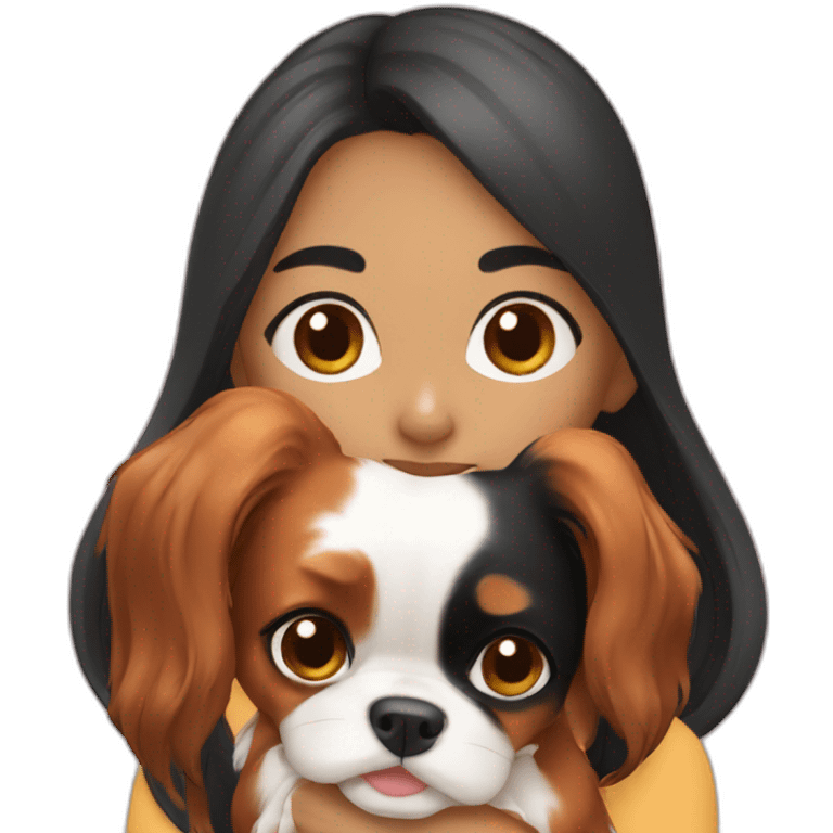 asian girl holding 2 cavalier king charles spaniel  emoji