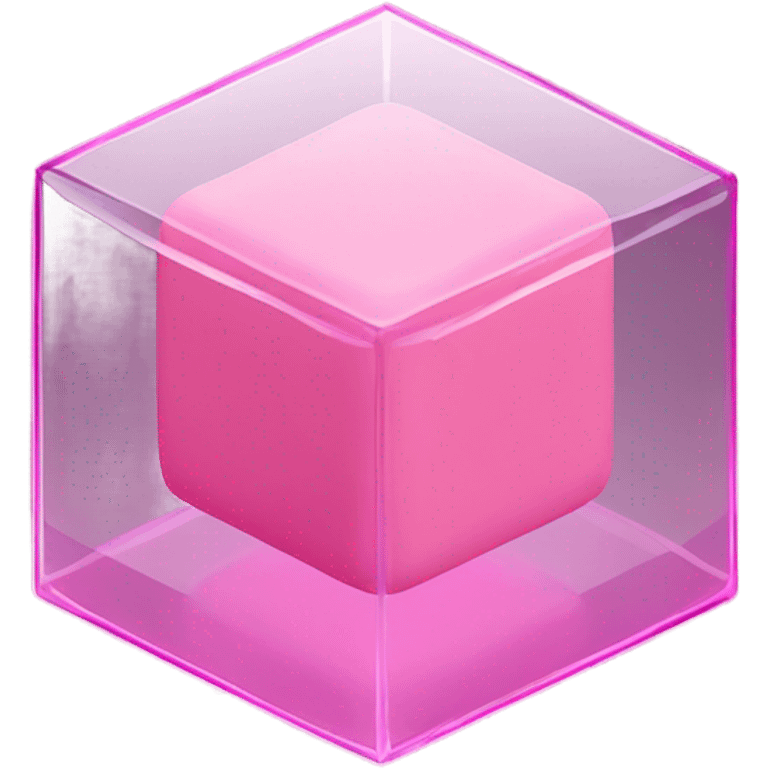 pink cube inside another glass cube isometric view emoji