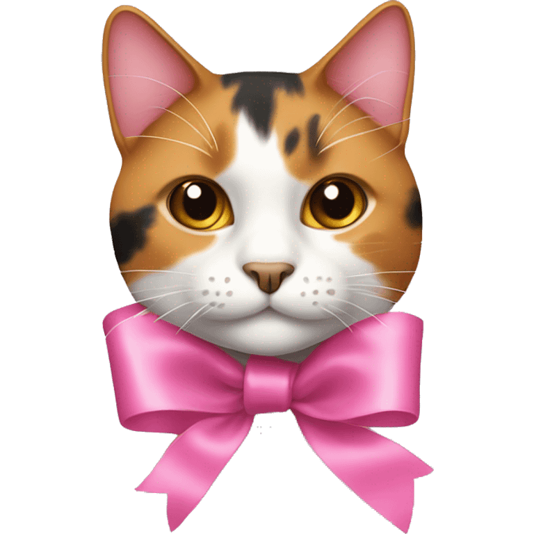 calico cat with pink clip ribbon emoji