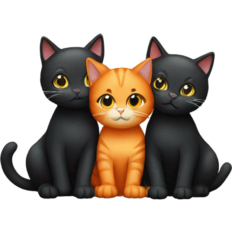 2 orange cats and one black cat hugging  emoji