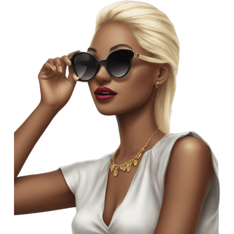 Hyper Realistic beautiful high fashion model putting on sunglasses  emoji