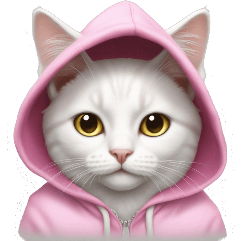 White cat with a pink hoodie ￼ emoji