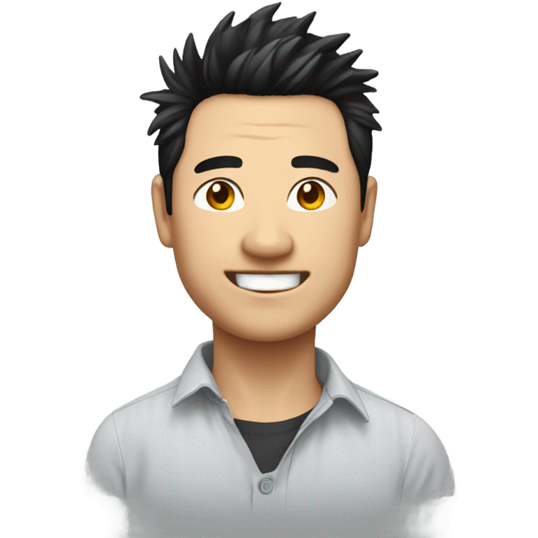 chinese man 40yo with spiky short black hair smile, smart buttoned shirt emoji