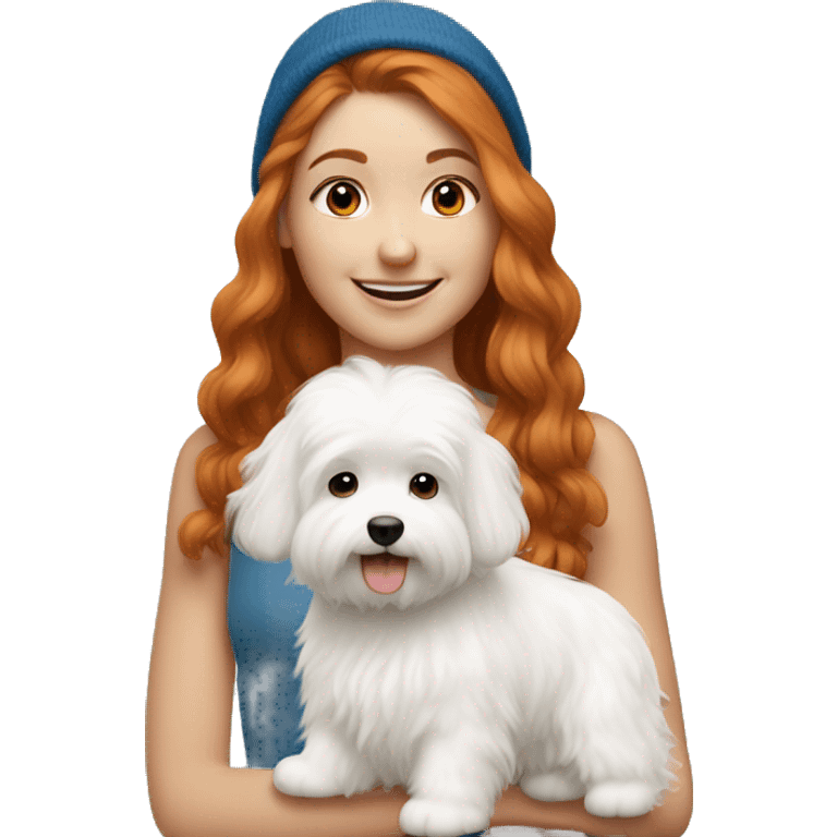 ginger girl with a coton de tulear emoji