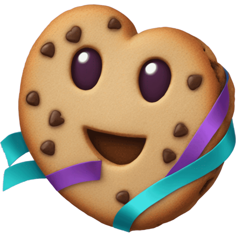 Cookie heart with purple teal awareness ribbon loop emoji